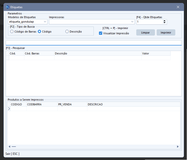 impressão de Etiquetas