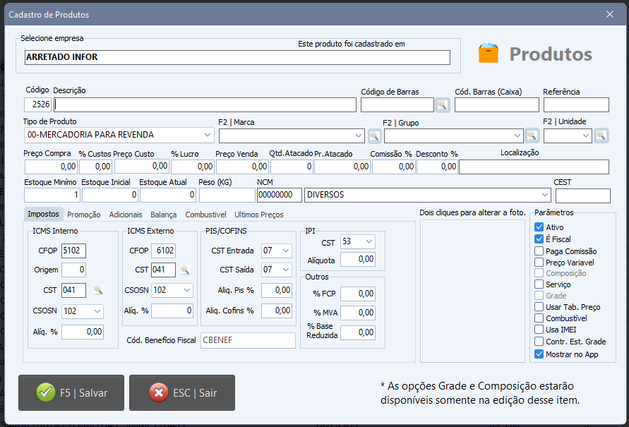 Cadastro de Produtos